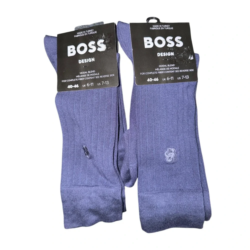 BOSS Hugo Boss Modal Blend Dress Crew Socks 2 Pair NWT Blue Size 7-13
